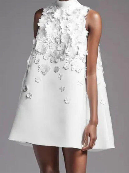 Mock Neck Floral A-Line Mini Dress