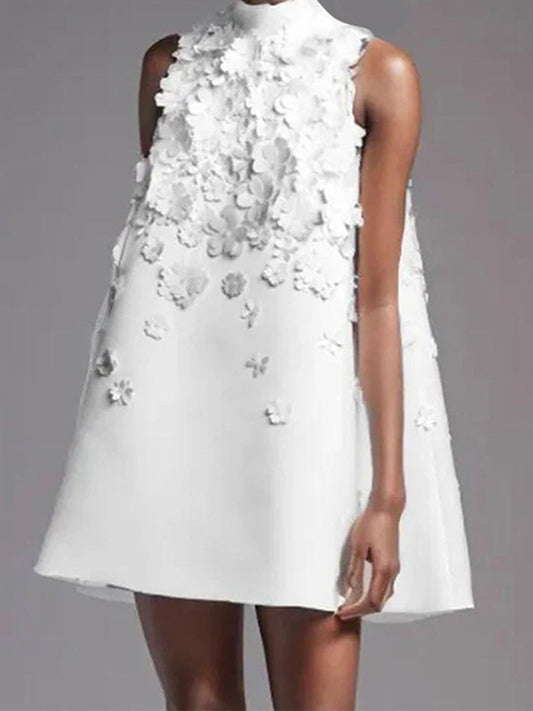 Mock Neck Floral A-Line Mini Dress