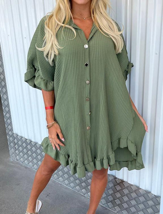 Button-Up Ruffle Hem Mini Dress