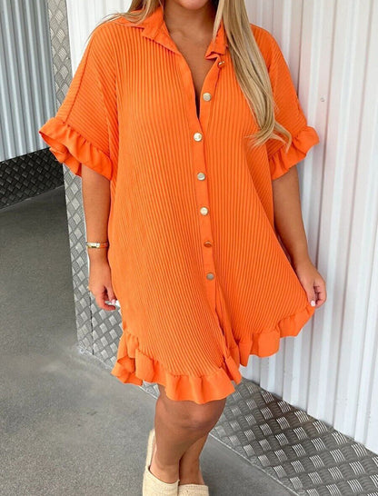 Button-Up Ruffle Hem Mini Dress