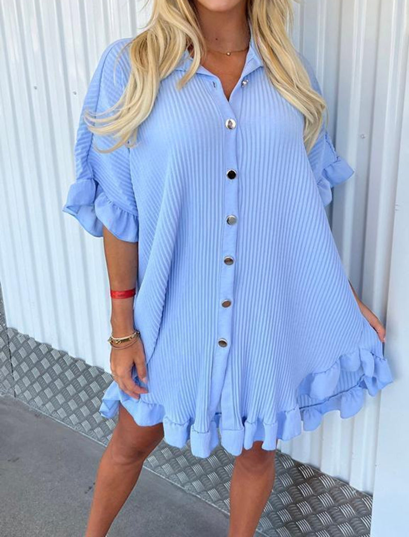 Button-Up Ruffle Hem Mini Dress