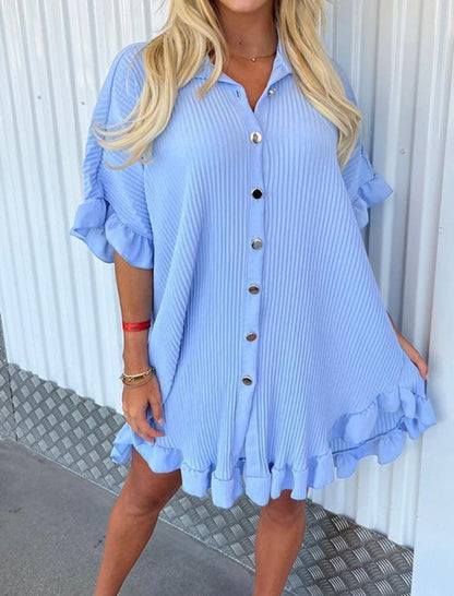 Button-Up Ruffle Hem Mini Dress