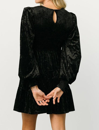 Textured Long Sleeve Tiered Dress