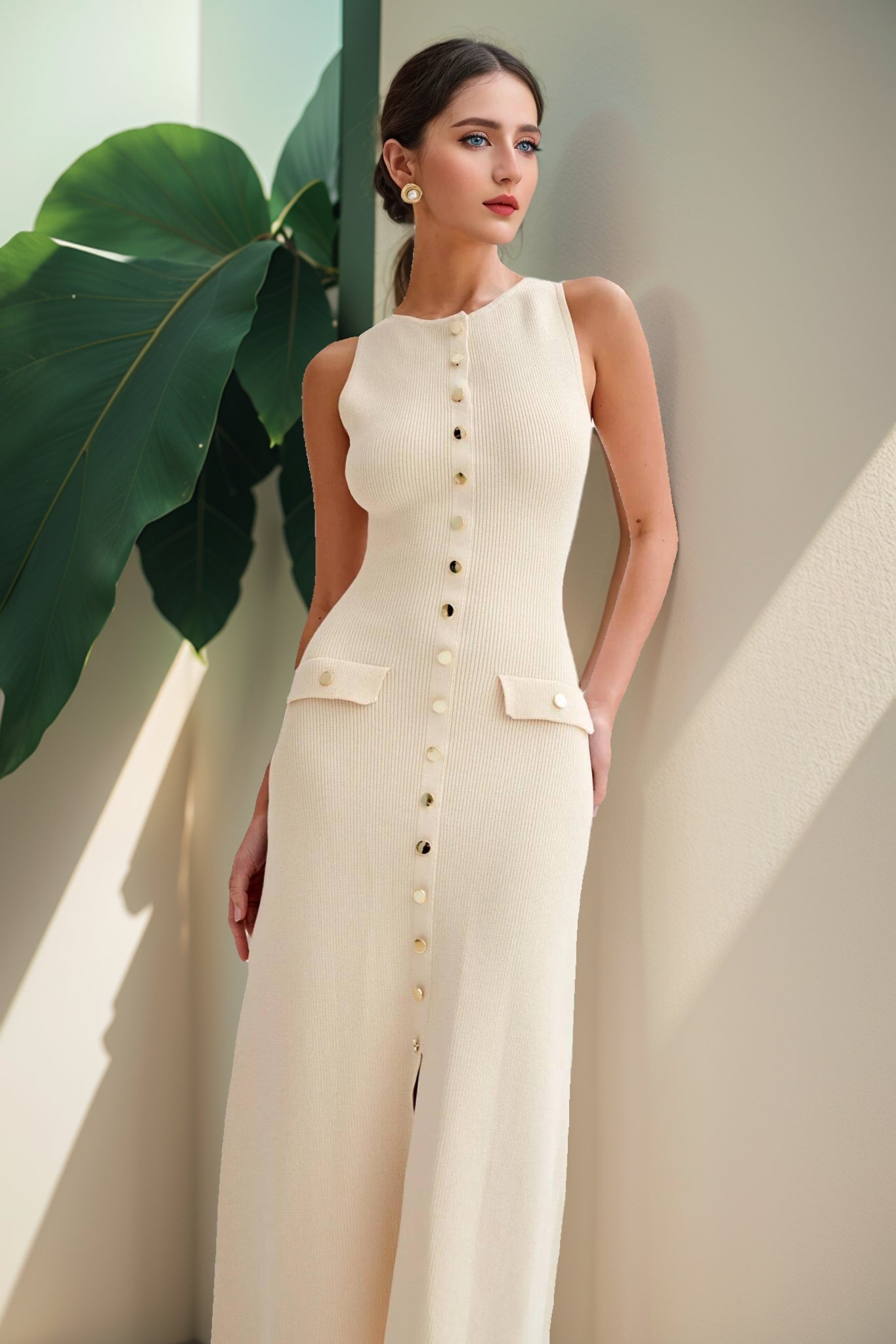 Button-Up Knit Maxi Dress