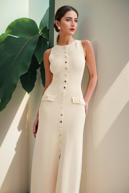 Button-Up Knit Maxi Dress