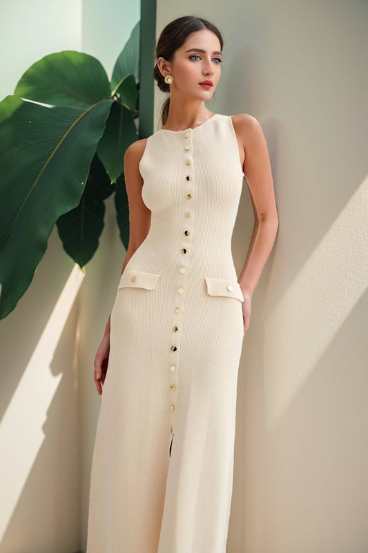 Button-Up Knit Maxi Dress