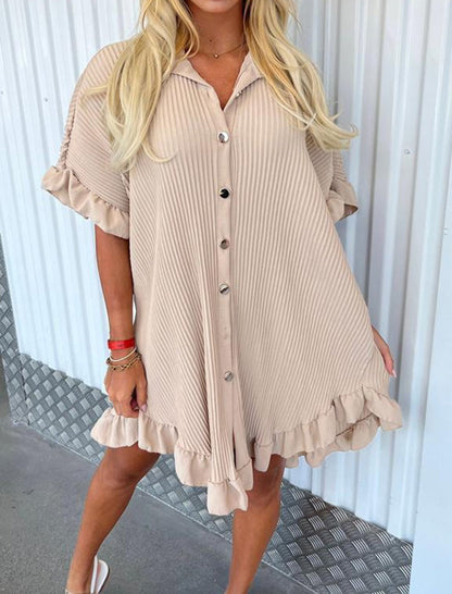 Button-Up Ruffle Hem Mini Dress