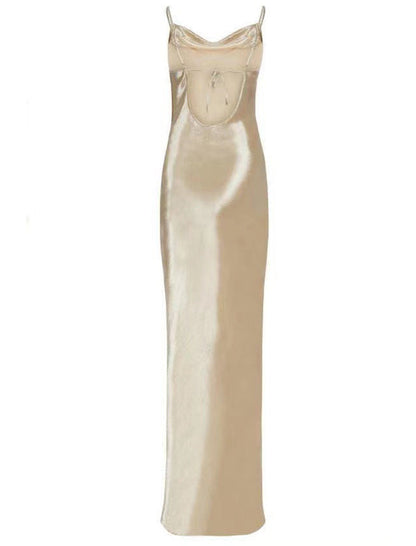 Satin Halter Backless Maxi Dress