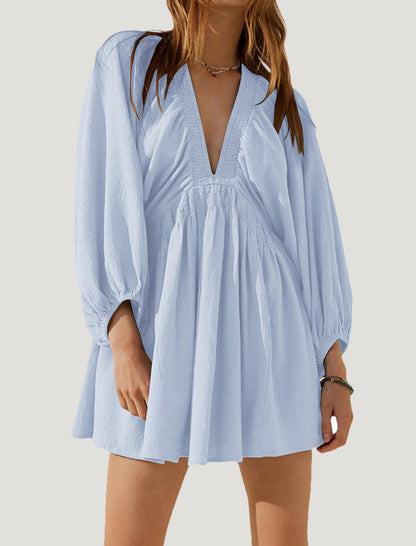 Puff Sleeve V-Neck Mini Dress