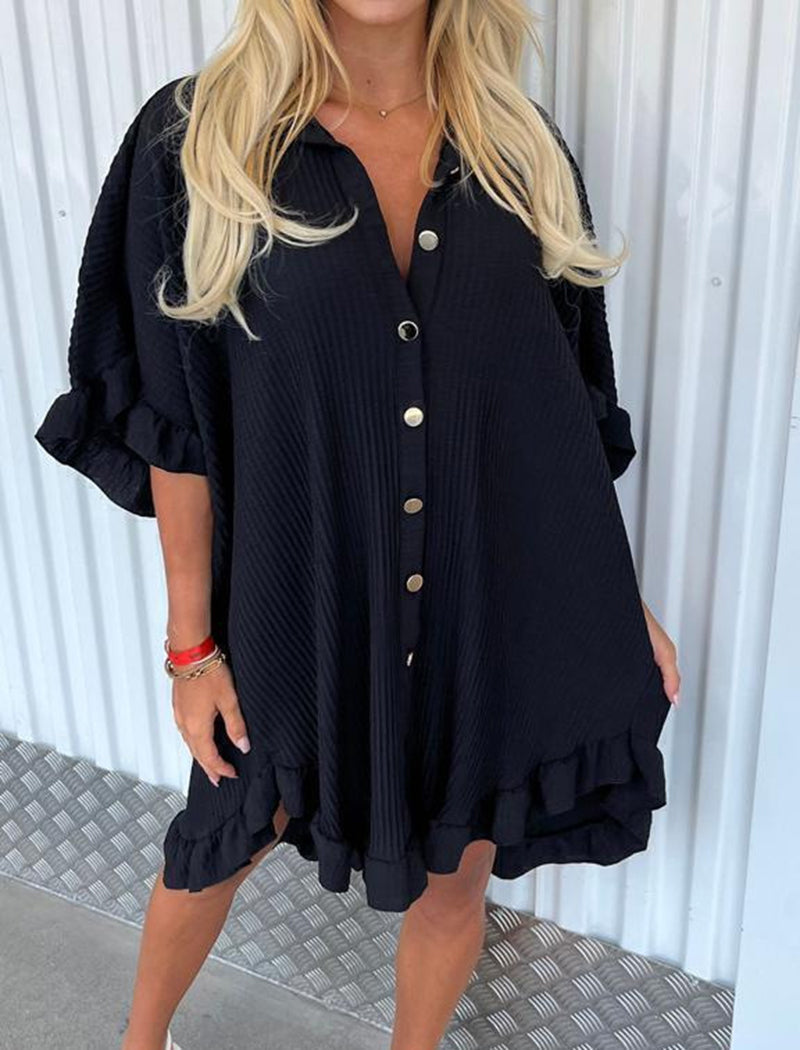 Button-Up Ruffle Hem Mini Dress