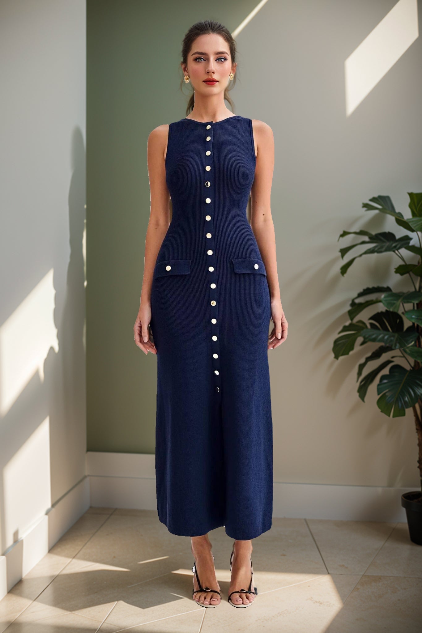 Button-Up Knit Maxi Dress