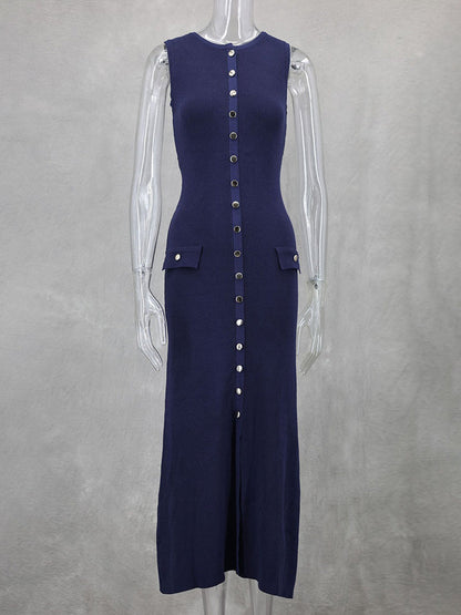 Button-Up Knit Maxi Dress