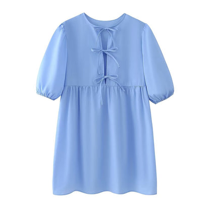 Puff Sleeve Tie-Front Mini Dress