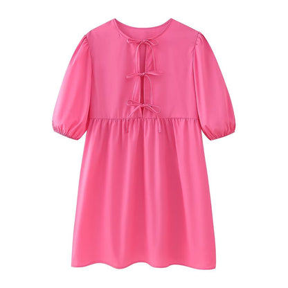 Puff Sleeve Tie-Front Mini Dress